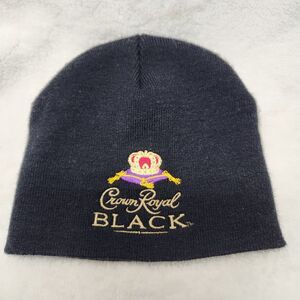Crown Royal Black Embroidered Winter Beanie Hat Black Knit